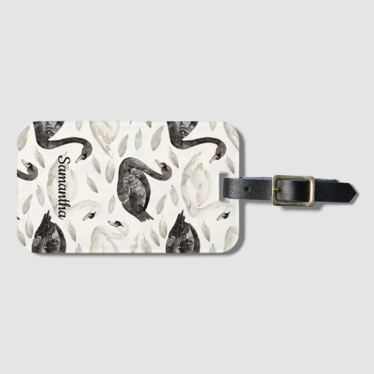 Étiquette À Bagage Cygnes noirs blancs (Devant Horizontal)