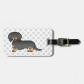 Étiquette À Bagage Dachshund à cheveux longs noir et tan, dessin Chie (Devant horizontal)