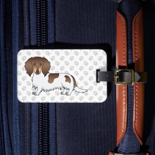 Étiquette À Bagage Dachshund à poils longs chocolat et tan piebalde & (Insitu Rectoal 4)