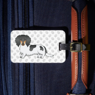 Étiquette À Bagage Dachshund à poils longs piebalds noir et feu & pat
