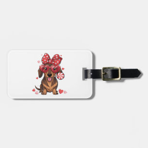 Étiquette À Bagage Dachshund adorable avec lunettes en forme de cœur
