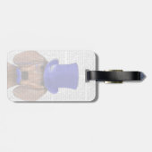 Étiquette À Bagage Dachshund avec chapeau bleu et moustache bleue (Dos horizontal)