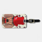 Étiquette À Bagage Dachshund Avec Chapeau Rouge Haut (Devant horizontal)