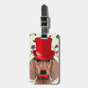 Étiquette À Bagage Dachshund Avec Chapeau Rouge Haut
