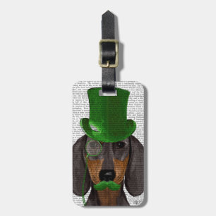 Étiquette À Bagage Dachshund avec Chapeau Vert Haut Chapeau Noir Tan 