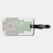 Étiquette À Bagage Dachshund avec Chapeau Vert Haut Chapeau Noir Tan  (Dos horizontal)