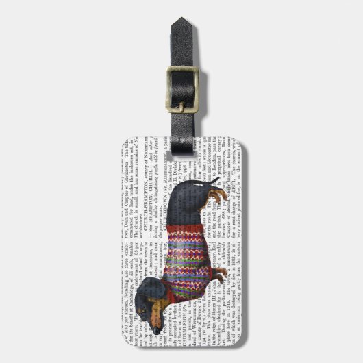 Étiquette À Bagage Dachshund Avec Sweat Laineux (Devant Vertical)