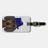 Étiquette À Bagage Dachshund Avec Trilby Bleu (Devant horizontal)