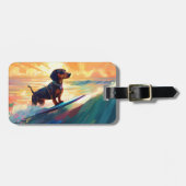 Étiquette À Bagage Dachshund Beach Surf Peinture (Devant horizontal)