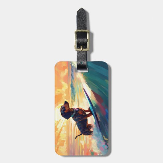 Étiquette À Bagage Dachshund Beach Surf Peinture (Devant Vertical)