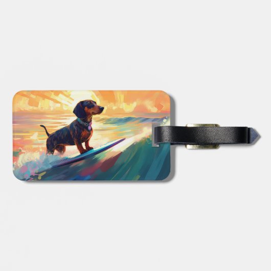 Étiquette À Bagage Dachshund Beach Surf Peinture (Dos horizontal)