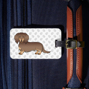 Étiquette À Bagage Dachshund de dessin animé à poils longs chocolat e