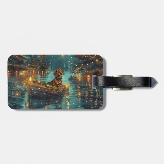 Étiquette À Bagage Dachshund Noël Festive Voyage (Dos horizontal)