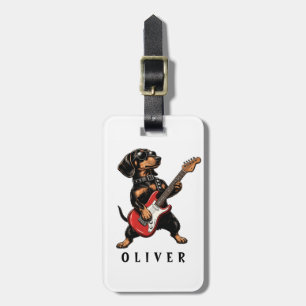 Étiquette À Bagage Dachshund Rocker Cool Chien Jouant de la Guitare É