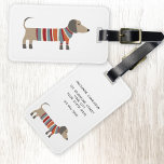 Étiquette À Bagage Dachshund Sausage Chien Personnalisé<br><div class="desc">Mignonne petite saucisse Dachshund ou chien plus blanc en laine tricot. Parfait pour les amoureux de les chiens partout. Modifiez les coordonnées au dos pour personnaliser.</div>