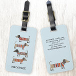 Étiquette À Bagage Dachshund Sausage Chien Personnalisé<br><div class="desc">Mignonne petite saucisse Dachshund ou des chiens édulcorés en laine. Parfait pour les amoureux de les chiens. Modifiez le nom à personnaliser et les coordonnées au dos. Art original de Nic Squirrell.</div>