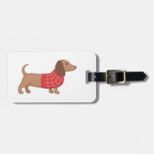 Étiquette À Bagage Dachshund Teckel Pull Rouge à Carreaux (Devant horizontal)