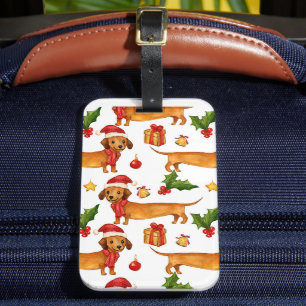 Étiquette À Bagage Dachshunds festifs motif de Noël