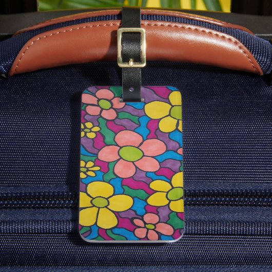 Étiquette À Bagage Daisies rétro Impression colorée (Insitu Rectoal 2)