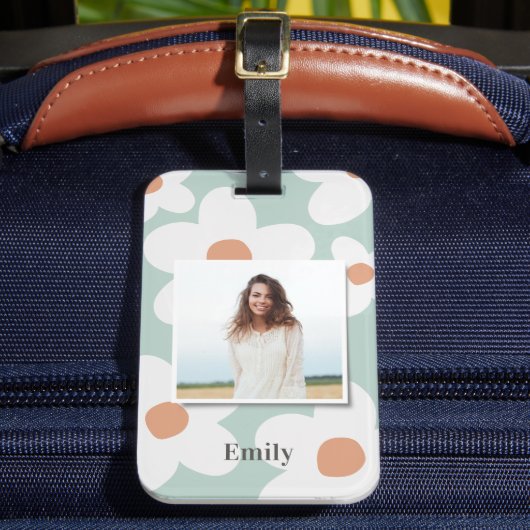 Étiquette À Bagage Daisy floral boho rétro orange bleu (Insitu Rectoal 2)
