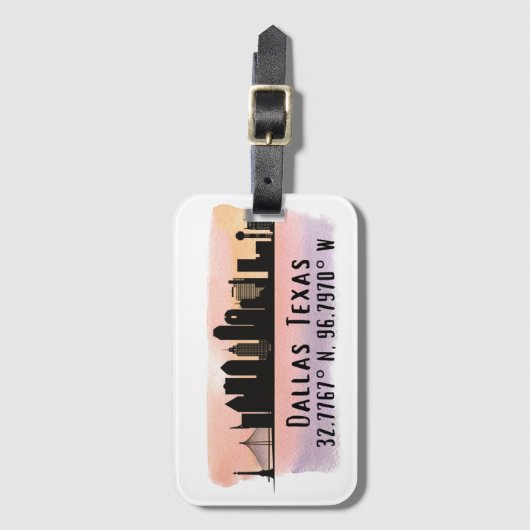 Étiquette À Bagage Dallas TX Skyline Latitude et Longitude (Devant Vertical)