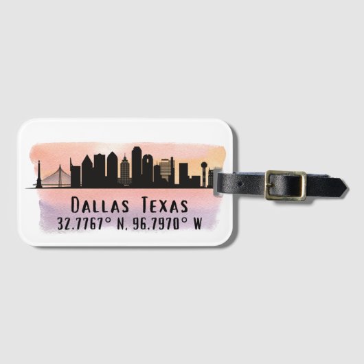 Étiquette À Bagage Dallas TX Skyline Latitude et Longitude (Devant Horizontal)