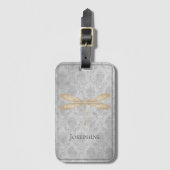 Étiquette À Bagage Damas de libellule d'or (Devant Vertical)