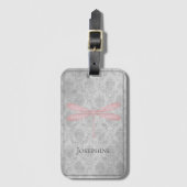 Étiquette À Bagage Damas de libellule rose (Devant Vertical)