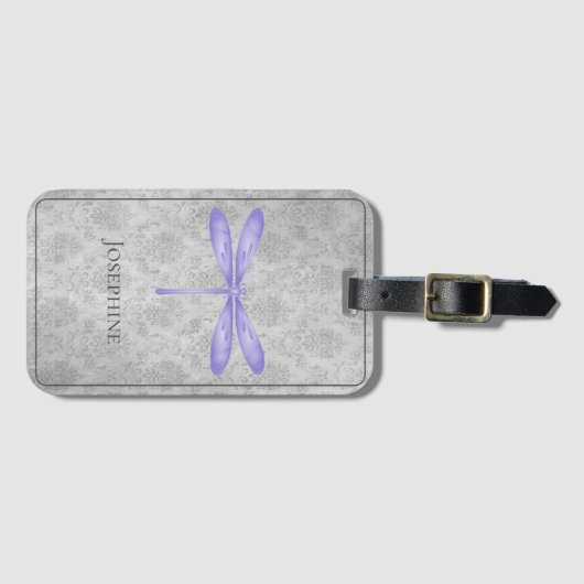 Étiquette À Bagage Damas de libellule violette (Devant Horizontal)