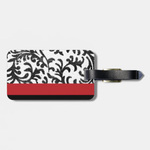 Étiquette À Bagage Damas floral rouge et noir