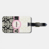 Étiquette À Bagage Damas florales noires et blanches Customisées (Dos horizontal)