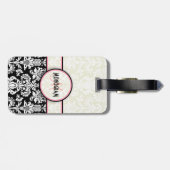 Étiquette À Bagage Damas florales noires et blanches Customisées (Dos horizontal)