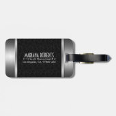 Étiquette À Bagage Damas-Monogramme noir et argent en métal et en mét (Dos horizontal)