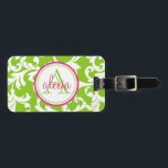 Étiquette À Bagage Damas monogrammes de framboise et de chaux Imprime<br><div class="desc">Damas monogrammes de framboise et de chaux Imprimer</div>