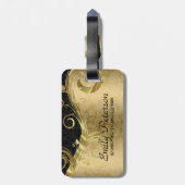 Étiquette À Bagage Damas Noir Et Damas Or Et Balayage (Dos Vertical)
