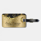 Étiquette À Bagage Damas Noir Et Damas Or Et Balayage (Dos horizontal)
