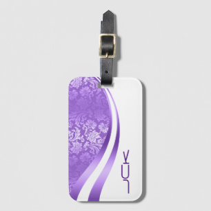 Étiquette À Bagage Damas violets et blancs à motif géométrique modern