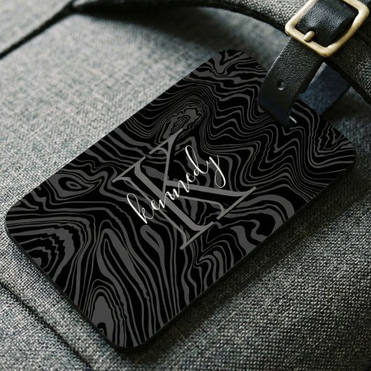 Étiquette À Bagage Damascus Steel Motif Custom Monogramme & Nom