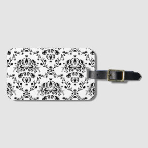 Étiquette À Bagage Damask blanc et noir