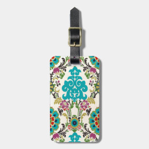 Étiquette À Bagage Damask Floral Patterns Plum Turquoise
