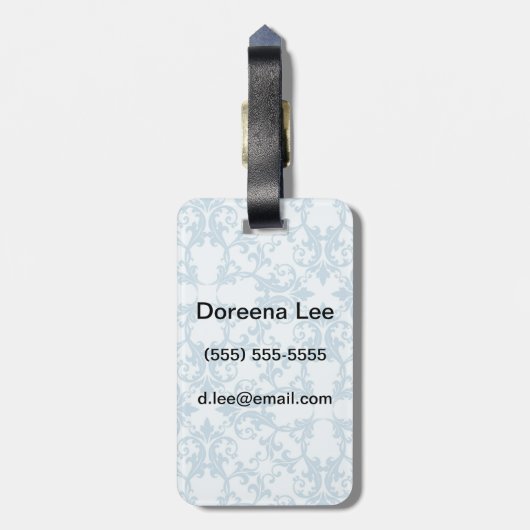 Étiquette À Bagage Damassé bleu-clair (Dos Vertical)