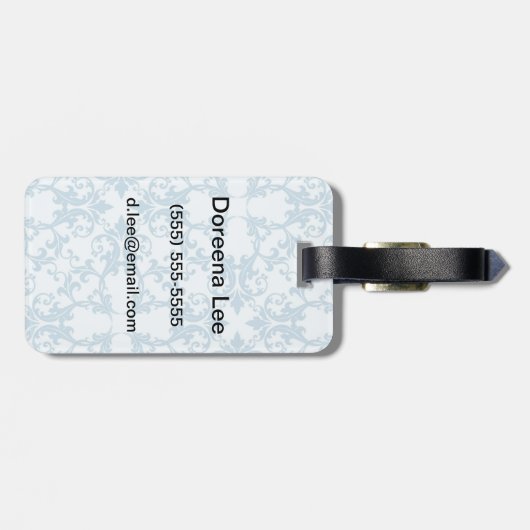 Étiquette À Bagage Damassé bleu-clair (Dos horizontal)