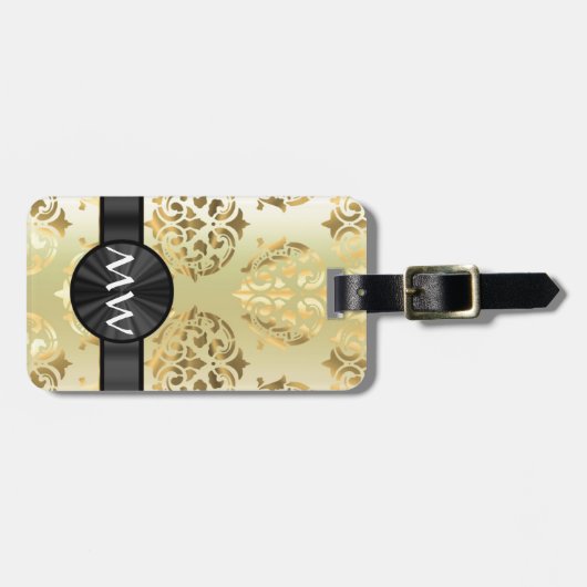 Étiquette À Bagage Damassé d'or (Devant horizontal)