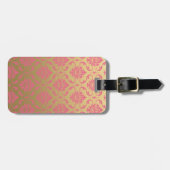 Étiquette À Bagage Damassé d'or et de classique de rose (Devant horizontal)