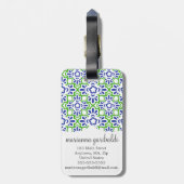 Étiquette À Bagage Damassé élégante d'arabesque bleue et vert (Dos Vertical)