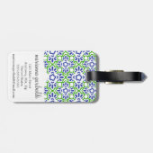 Étiquette À Bagage Damassé élégante d'arabesque bleue et vert (Dos horizontal)