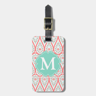 Étiquette À Bagage Damassé élégante moderne Paisley de corail