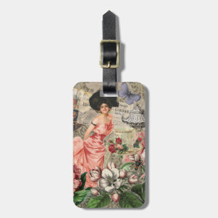 Étiquette À Bagage Dame du café femme victorienne rose robe riche