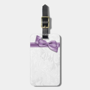 Étiquette À Bagage Damier blanc et nœud faux violet