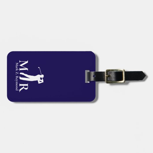 Étiquette À Bagage Dark Navy Blue Monogram Golfer (Devant horizontal)